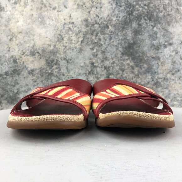 Timberland Women's Size 8.5M Red Stripe Genuine Leather Slip On Slides Sandals - Picture 2 of 14